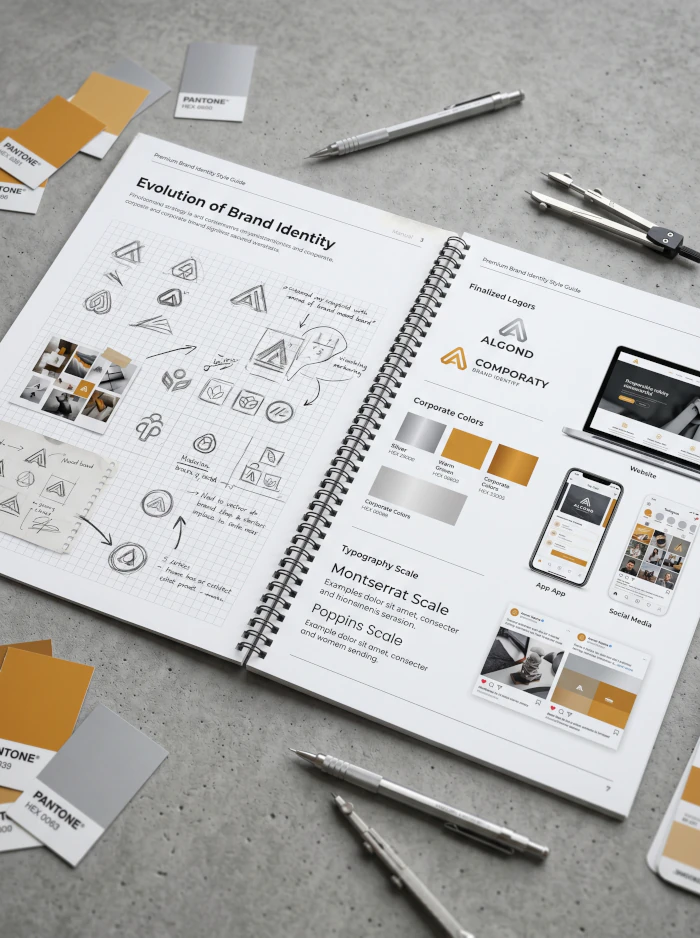 Branding e Identidad Digital Premium, Diseño de marca corporativa, Estrategia de identidad visual, Posicionamiento de marca digital, Creación de ecosistemas visuales