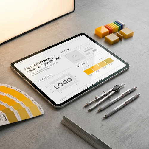 Branding e Identidad Digital Premium, Diseño de marca corporativa, Estrategia de identidad visual, Posicionamiento de marca digital, Creación de ecosistemas visuales